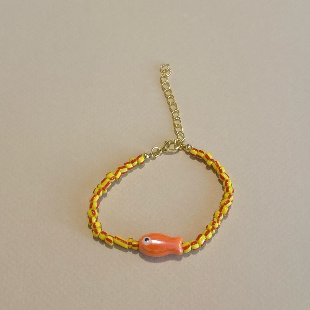 Orange and Yellow Beaded Fish Bracelet S884 - Picture 4 of 6